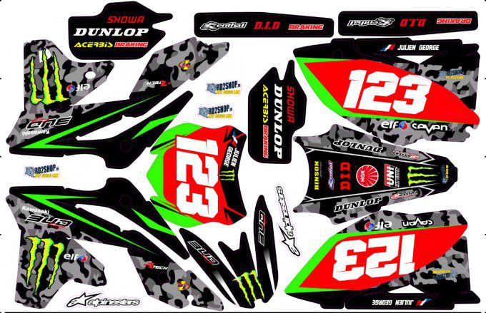 Kit déco  Kawasaki KXF  250 / 450  monster bud ( 2006 à 2024 )