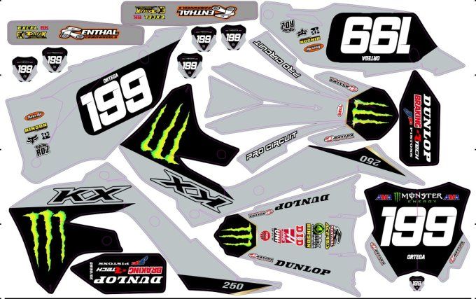 kit deco - kit deco perso - kawasaki - kxf 250 - kxf 450 - monster - gris nardo - rd2shop - 2024