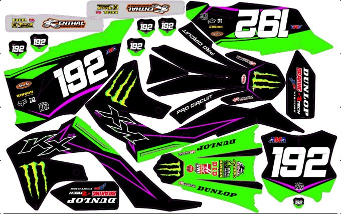 Kit déco Kawasaki KXF  250 / 450  ( 2006 à 2024 ) -2021 , 2020 , 2019 , 2018 , monster , rd2shop