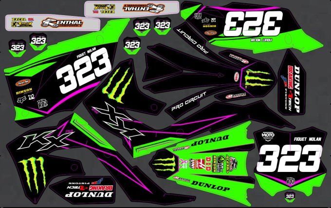 KXF 450 - kxf 250 -kawasaki - kit deco - rose - monster - graphics - perso -