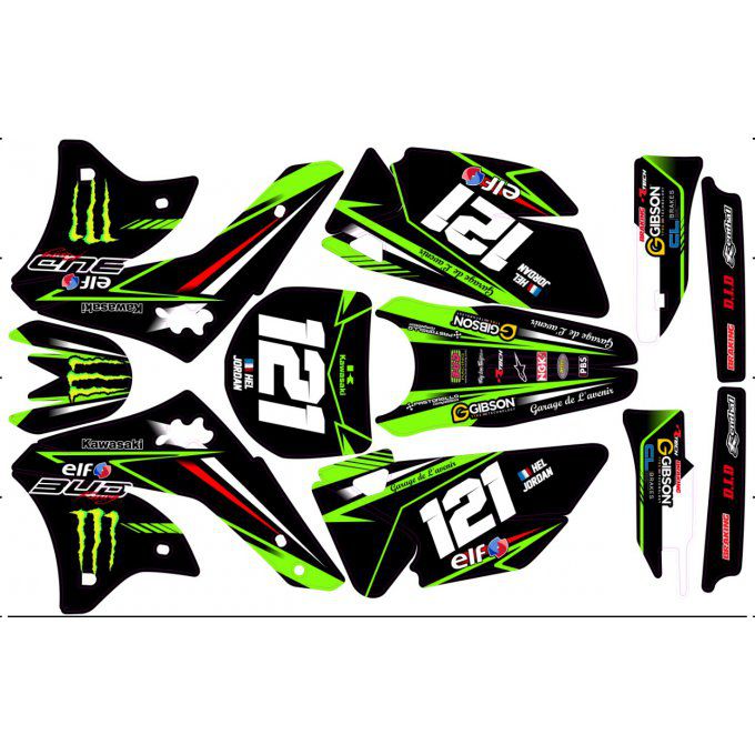 Kit déco Semi-perso Kawasaki KXF 250 ( 2009-2015 - 2016 - 2020 , 2021 , 2022 , monster , rd2shop)