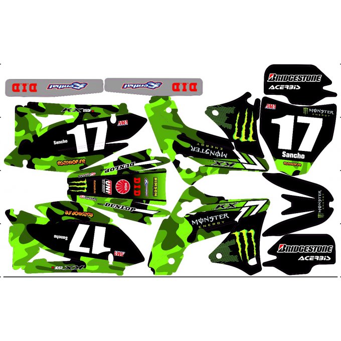 Kit déco Semi-perso Kawasaki KXF 250 ( 2009-2010 - 2011 - 2012 )