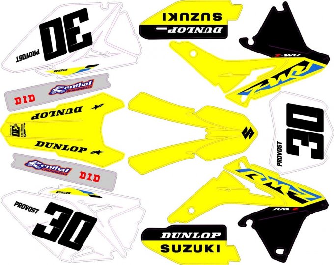 Kit déco Semi-perso SUZUKI RMZ 250 / 450 , 2016 , 2017 , 2018 , 2019 , 2020 ,2024 rd2shop