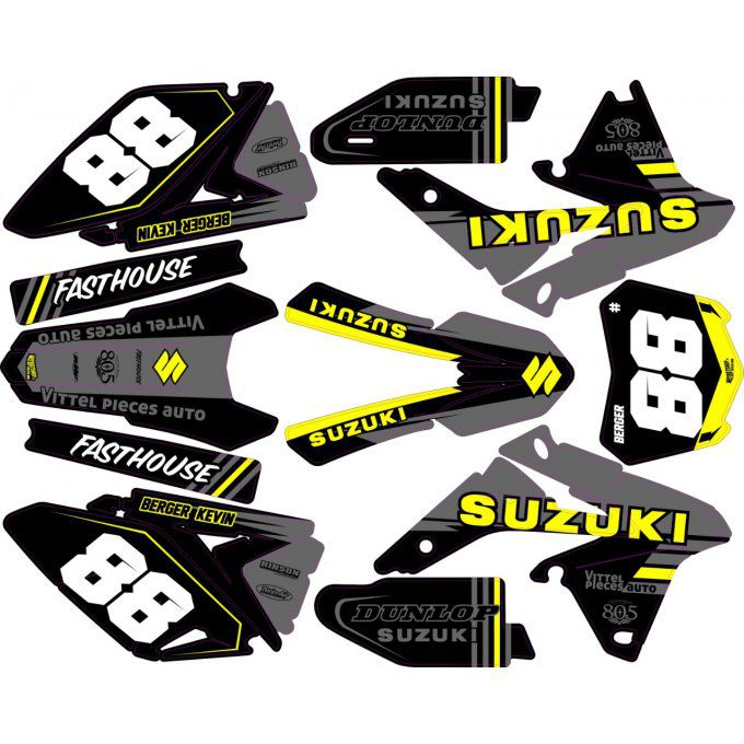 Kit déco FLUO + MAT Semi-perso SUZUKI RMZ 250 ( 2007 à 2020 )