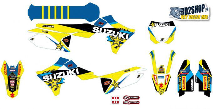 Kit Déco  + Housse Selle SUZUKI RMZ 250 / 450 ( 2018 - 2019 - 2020 - 2021 - 2022 - 2023 ) rockstar