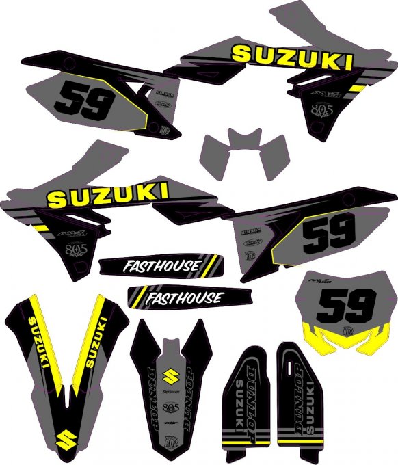 Kit déco FLUO + MAT Semi-perso SUZUKI RMZ 250 / 450 ( 2007 à 2021 )