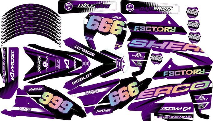 Sherco - smr - 50 - kit deco - graphics - decals - rd2 - violet - chrome - holographique