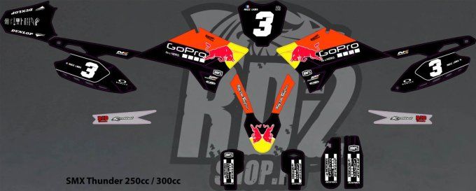 SMX - Thunder - 250 - 300 - autocollant - kit deco  - GOPRO - ktm style - pit bike - noir -