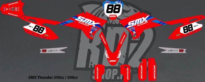 SMX Thunder - 250 - 300 - autocollant - kit deco - pit bike- crf - rouge -