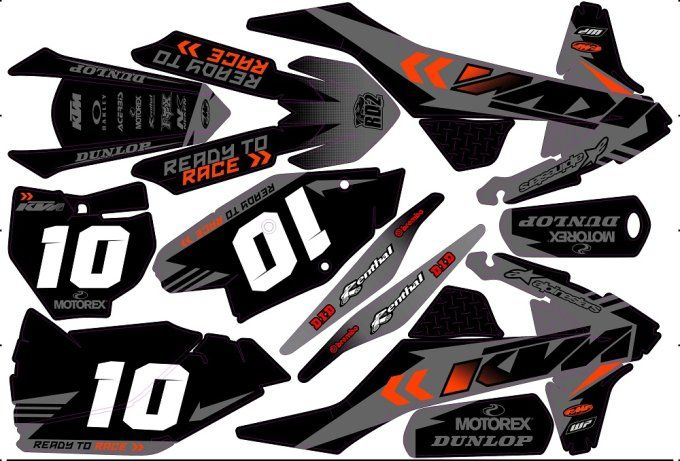 Sx 125 -150 - Sx-F 250 -350 -450 2016-2018 - 2017 - KIT DECO - GRIS - NOIR - GRAPHICS - decals - ktm