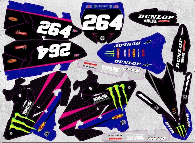 YZ 125-250 2015-2021 - kit deco-  monster - 2016 - 2017 - 2018 - 2019 - 2020 - rose - bleu - sticker