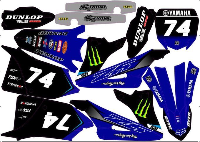 YZ 125-250  - 2022 - 2023- 2024 - kit deco - graphics - noir - bleu - rd2shop - monster