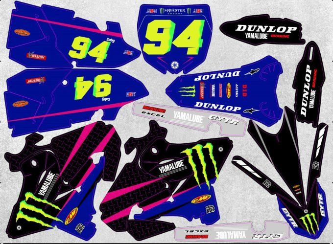 YZ 125-250 - kit deco - yamaha - rose - bleu - monster kit perso - bklf - rd2 -