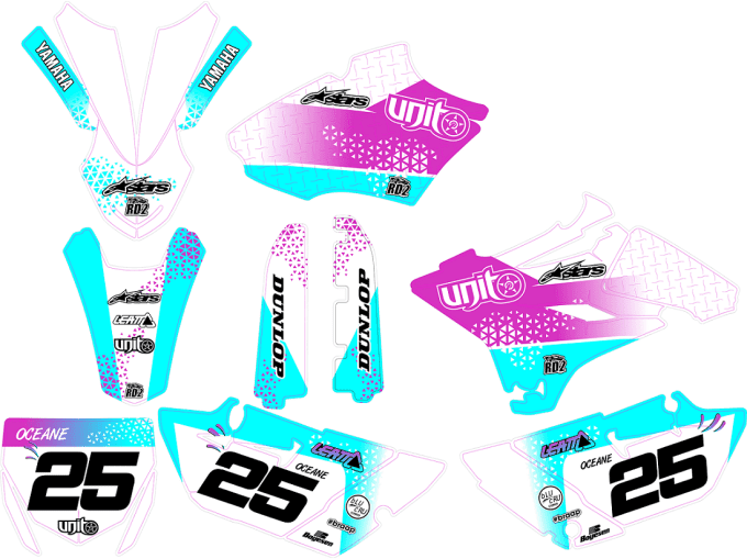 YZ 85 _ kit deco - graphics - pink - Bleu Blanc Rose - rd2