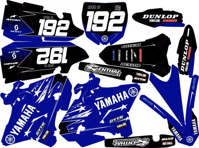 kit deco , graphics , yamaha , 125 yz , 250 yz , rd2shop ,noir bleu ,