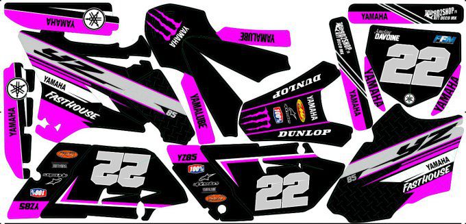 Kit déco Semi-perso YZ 85 ( 2003 à 2021 ) FLUO / CHROME / PAILLETTES