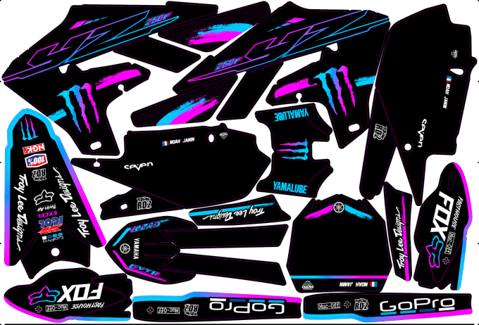 YZF - 450 - 250 - monster - yamaha - rose - bleu - fox - gopro - kit deco -